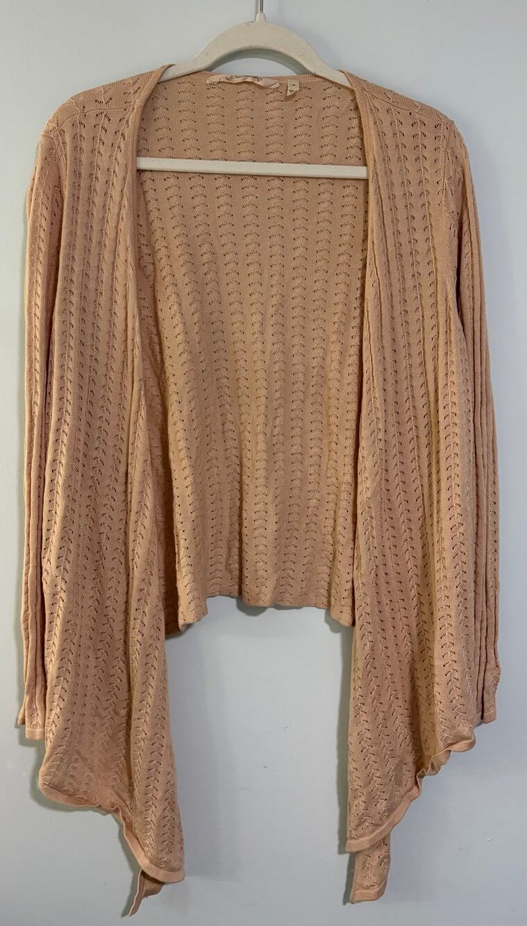 Soft Surroundings Pointelle Cardigan Medium Peach Silk Blend Open Front